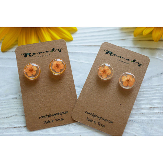 Tiny Orange flower stud earrings