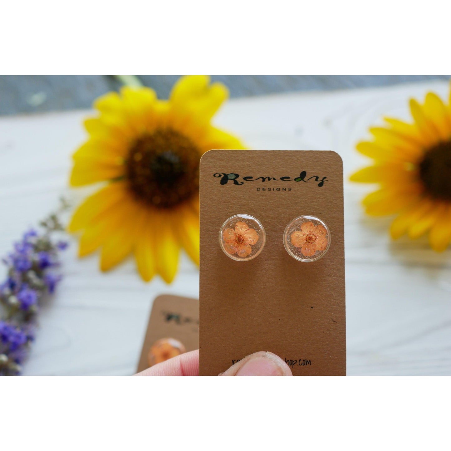 Tiny Orange flower stud earrings
