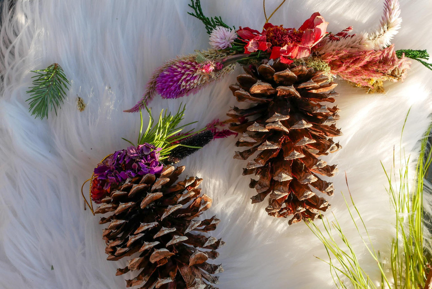 Dried Flower Pinecone ornament, rustic Christmas decor