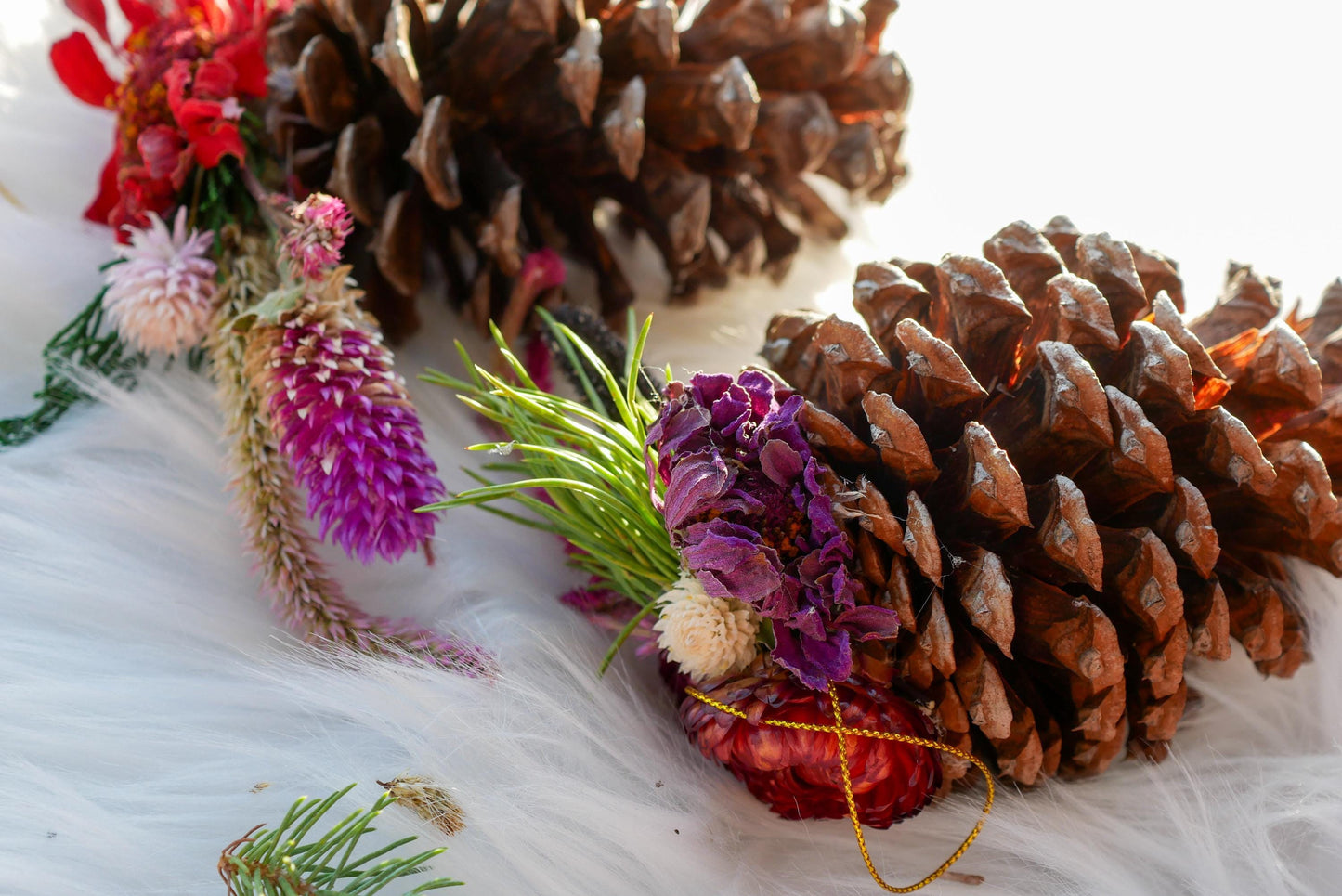 Dried Flower Pinecone ornament, rustic Christmas decor