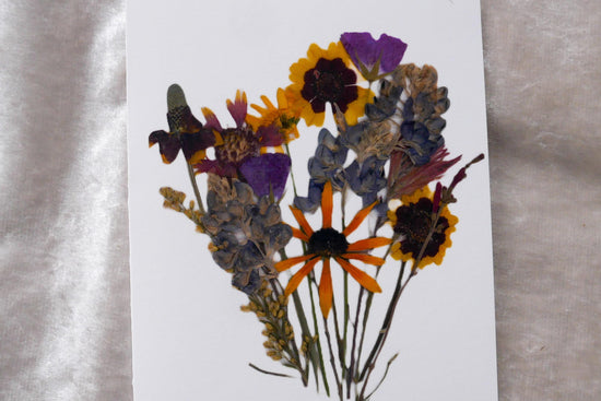 Title: Pressed Texas wildflower Greeting Card –PRINT, Blank Inside, Flowers Grown on Our Texas Farm