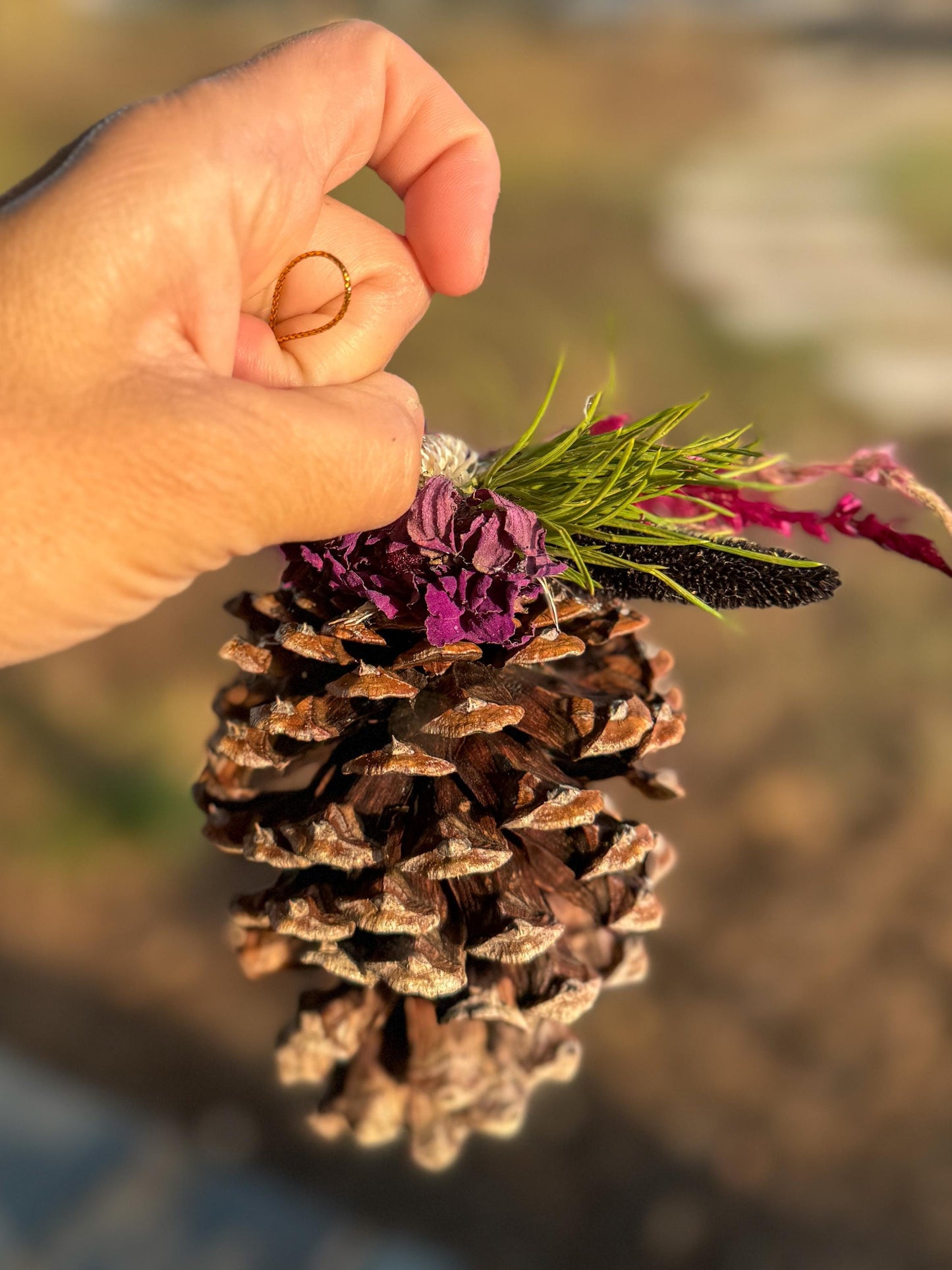 Dried Flower Pinecone ornament, rustic Christmas decor