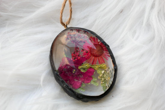 Pressed flower glass ornament, real flower ornament, hand soldered pressed flower ornament