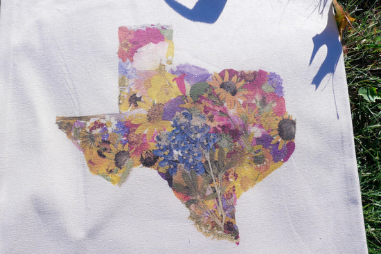 Pressed Flower Texas Tote Bag | Native Wildflower Collage Design | 100% Cotton Eco-Friendly Tote