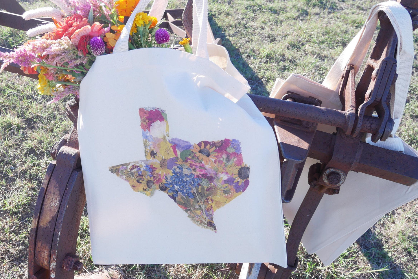 Pressed Flower Texas Tote Bag | Native Wildflower Collage Design | 100% Cotton Eco-Friendly Tote