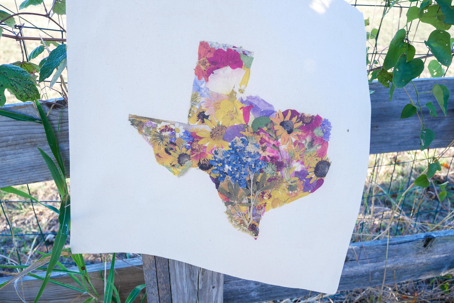 Pressed Flower Texas Tote Bag | Native Wildflower Collage Design | 100% Cotton Eco-Friendly Tote