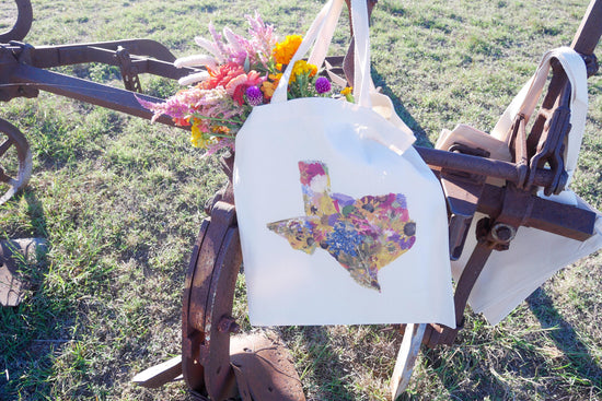 Pressed Flower Texas Tote Bag | Native Wildflower Collage Design | 100% Cotton Eco-Friendly Tote