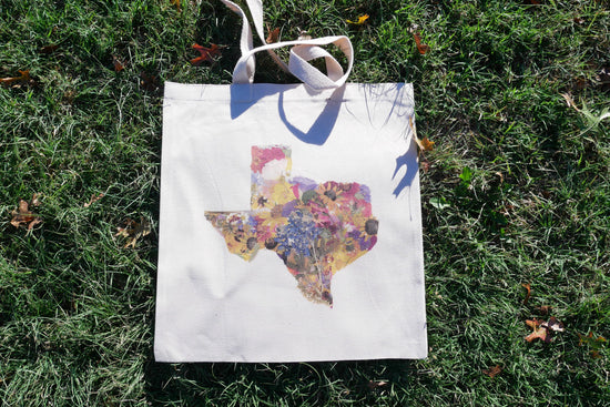 Pressed Flower Texas Tote Bag | Native Wildflower Collage Design | 100% Cotton Eco-Friendly Tote