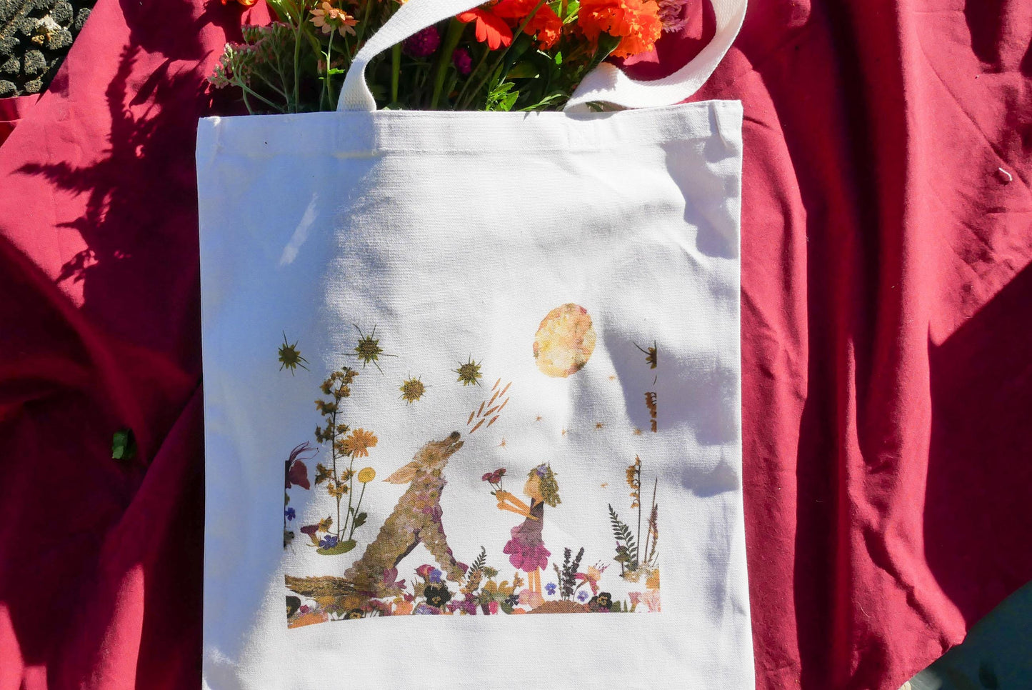 Pressed Flower heart Tote Bag | romantic nature botanical reusable bag