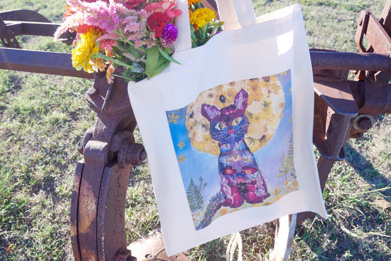 Pressed Flower cat Tote Bag | cat lover tote bag gift