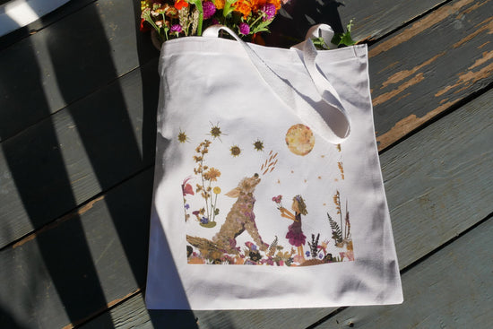 Pressed Flower heart Tote Bag | romantic nature botanical reusable bag