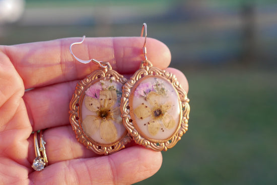 Antique Ornate Pressed Flower Bouquet Earring