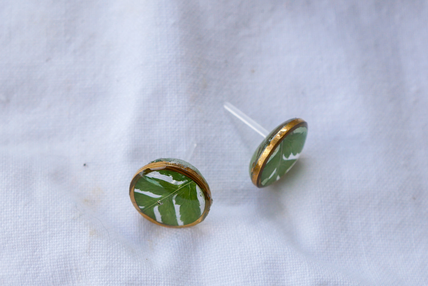 Tiny pressed fern studs