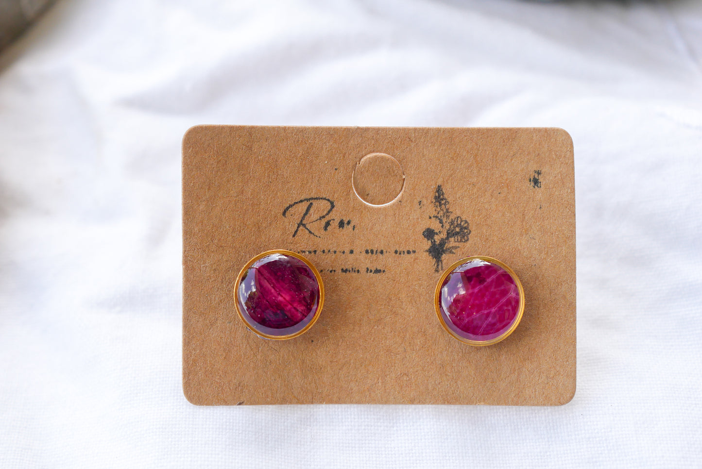 Tiny Pressed Red Rose Petal Stud Earrings