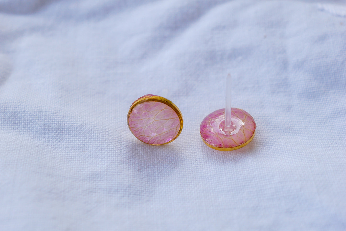Tiny Pressed Pink Rose Petal Stud Earrings