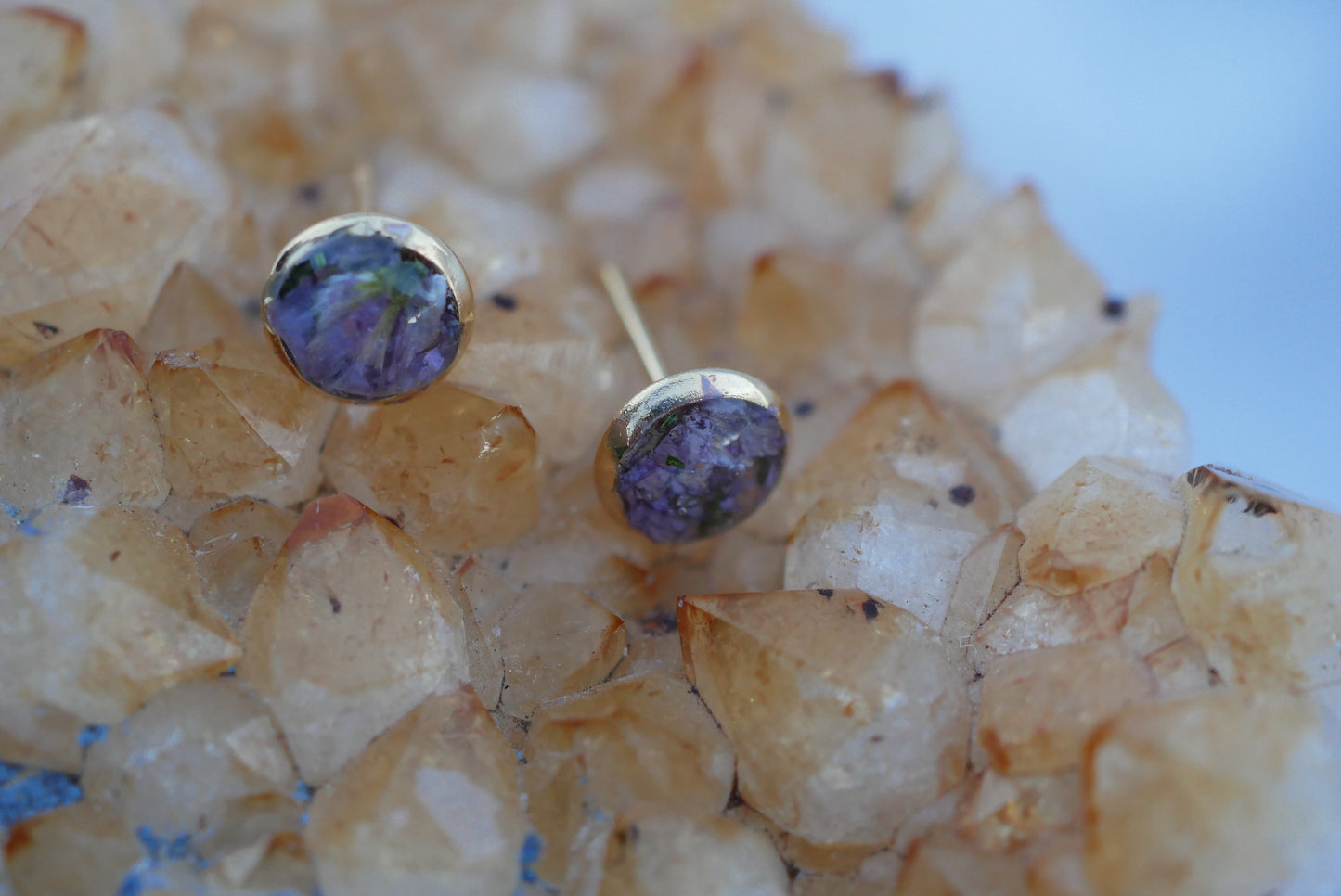 Real Birth Flower Stud Earrings – Tiny 6mm Gold or Silver Hypoallergenic Posts | Genuine Birth Month Flower Jewelry
