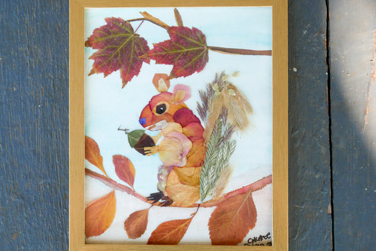 Pressed flower squirrel original art