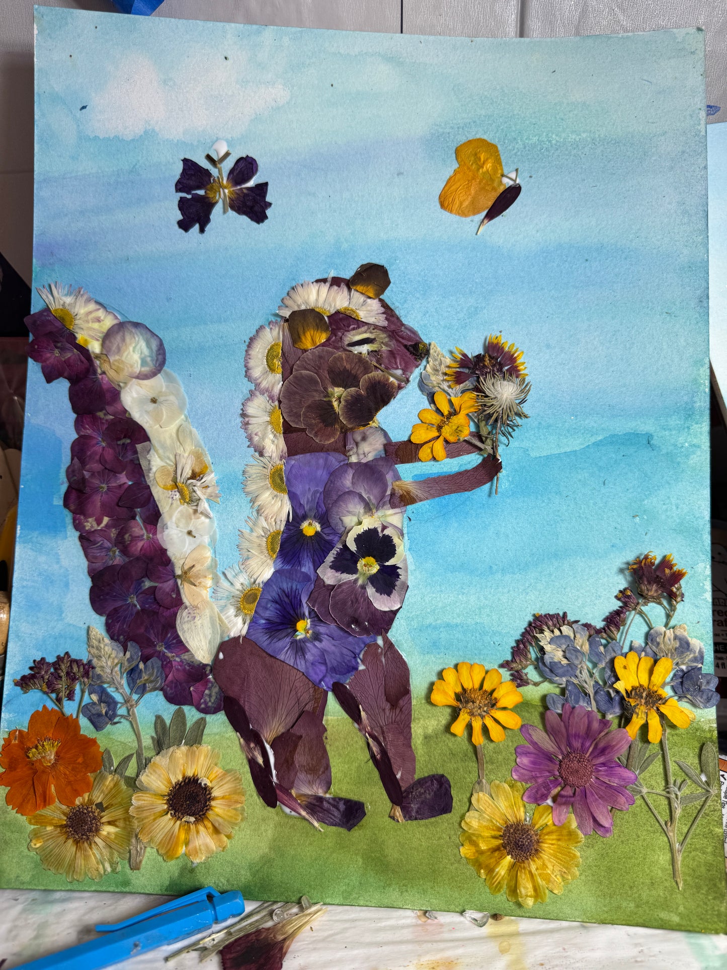 Pressed Flower Skunk Art | Original Botanical Artwork, Art Print & Greeting Card