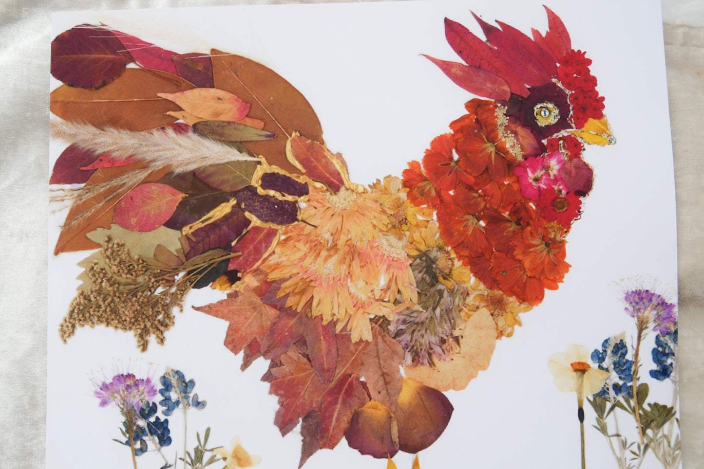 Pressed flower Rooster print