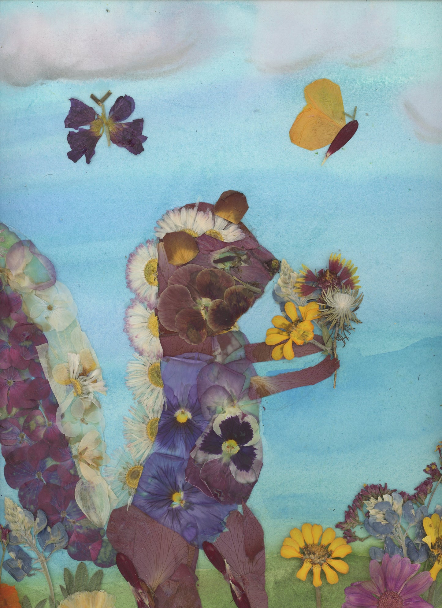 Pressed Flower Skunk Art | Original Botanical Artwork, Art Print & Greeting Card