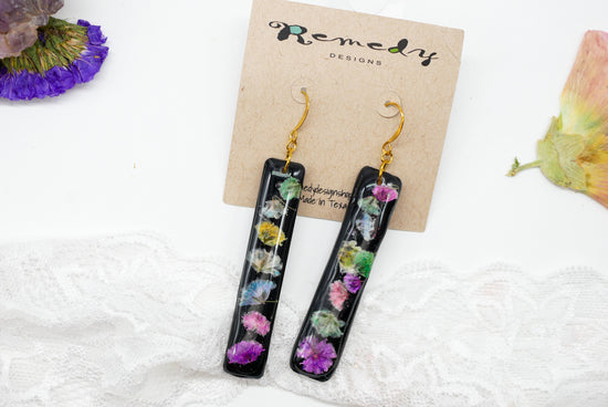 Long Rainbow Baby’s Breath Dangle Earrings – Bold, Lightweight, and Hypoallergenic