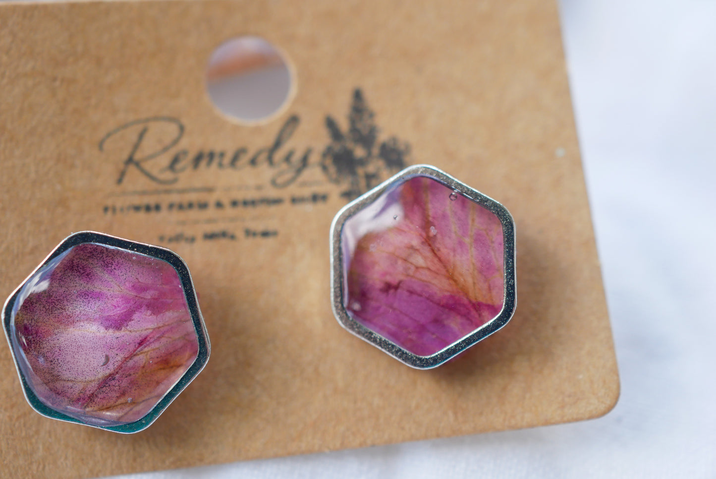 Rose petal hexagon studs