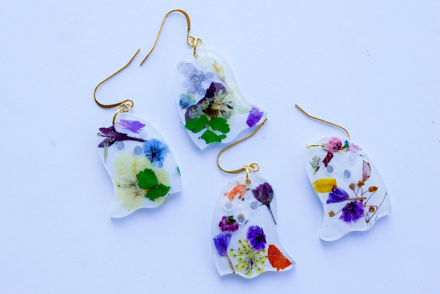 Pressed flower ghost earrings