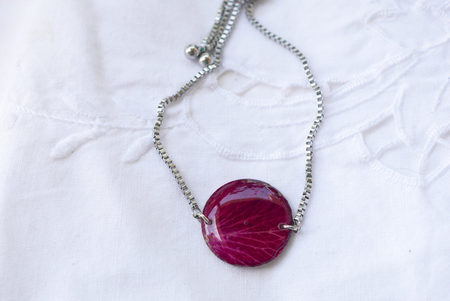 Bright Pink Rose Petal Adjustable Bolo Bracelet – Real Pressed Flower Bracelet – Gold or Silver Stainless Steel