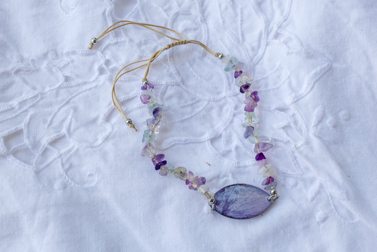 Purple Rose Petal & Fluorite Adjustable Bolo Bracelet – Real Pressed Rose Petal Botanical Jewelry