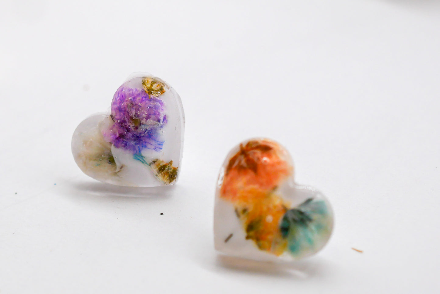 Rainbow baby's breath heart studs