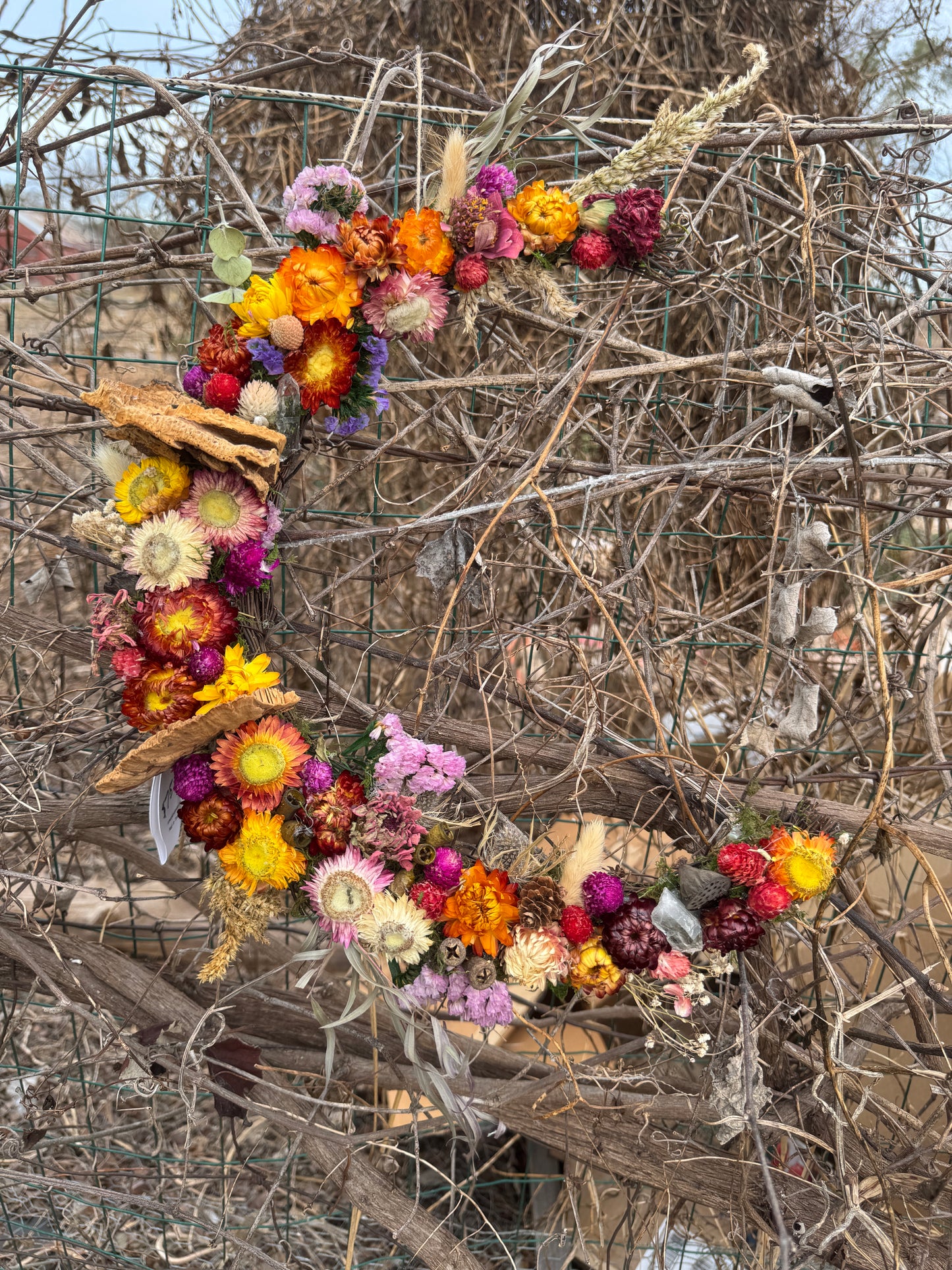 Crescent Moon Dried Flower Wreath – Rustic Cottagecore Decor