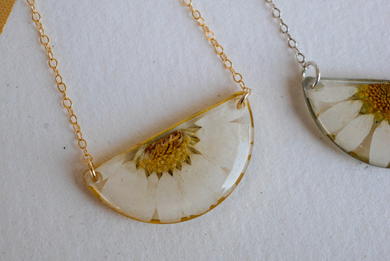 Half moon Pressed Daisy Necklace