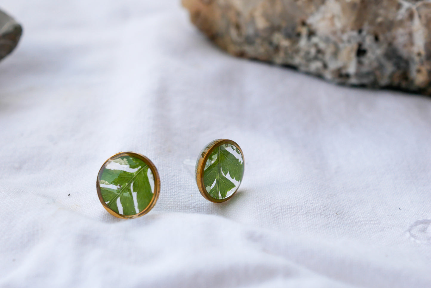 Tiny pressed fern studs