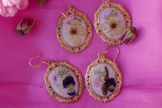 Antique Ornate Pressed Flower Bouquet Earring