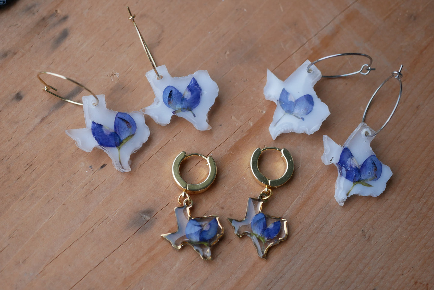 Texas bluebonnet hoop earring