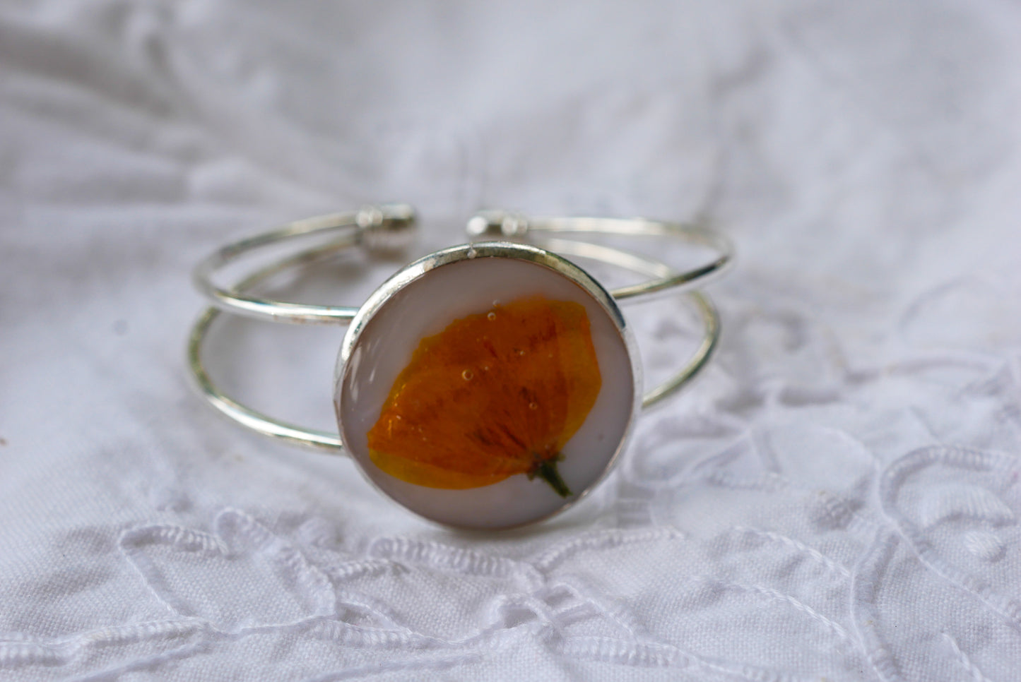Adjustable California Poppy  Bangle Bracelet Silver or Gold