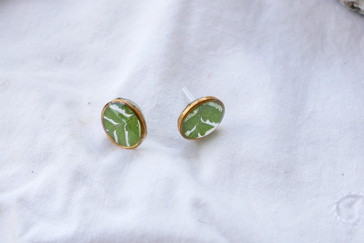 Tiny pressed fern studs