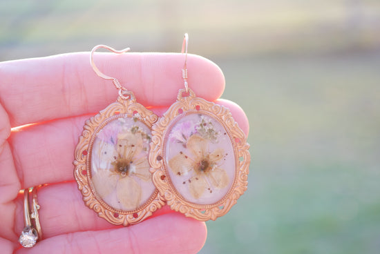 Antique Ornate Pressed Flower Bouquet Earring