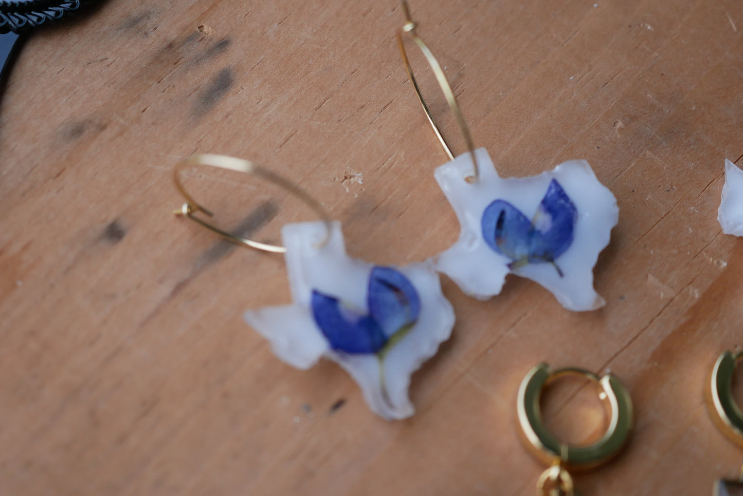 Texas bluebonnet hoop earring