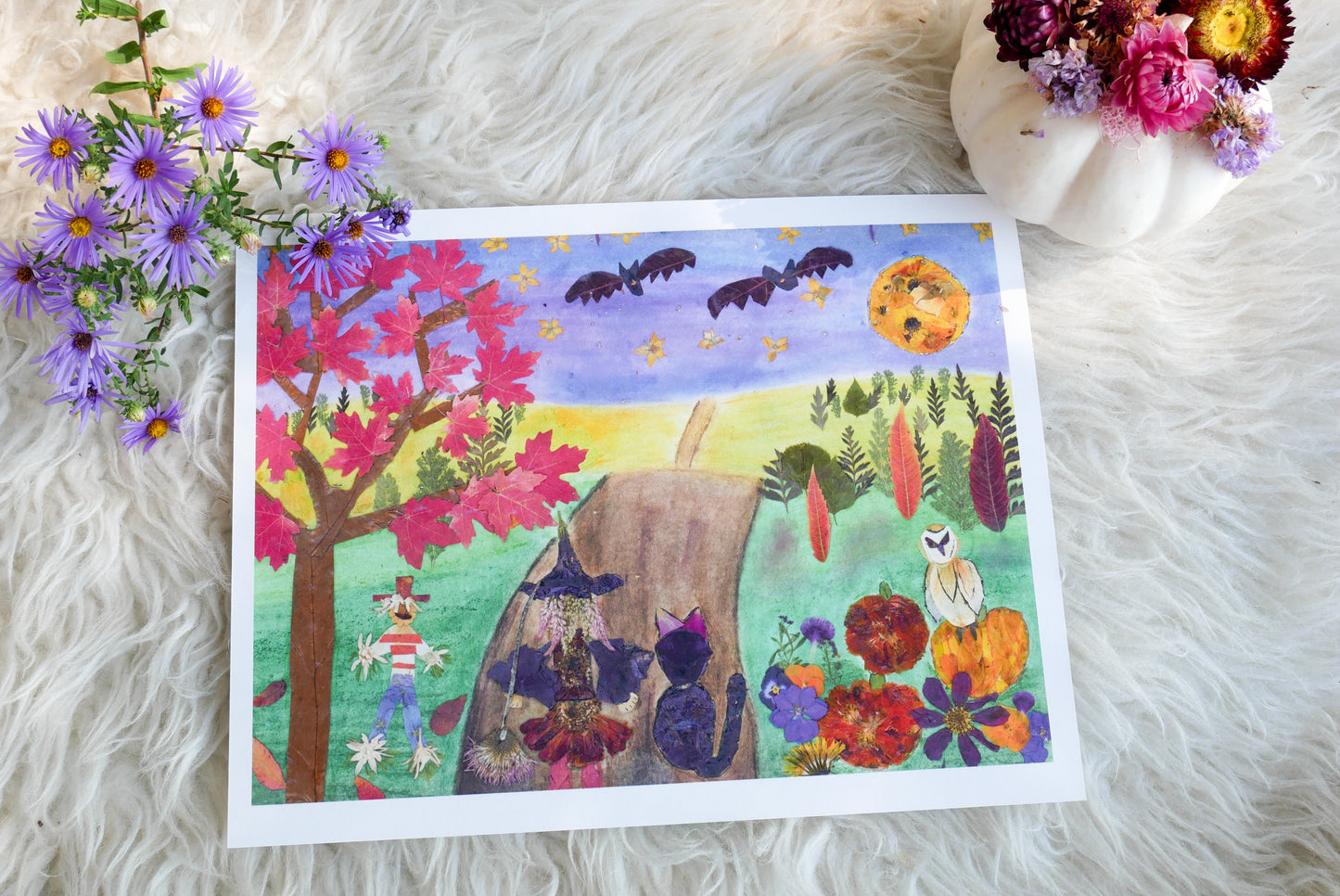 Pressed flower Halloween art print /greeting card