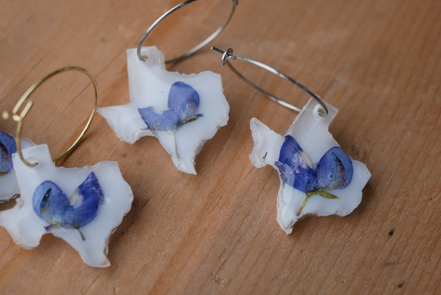 Texas bluebonnet hoop earring