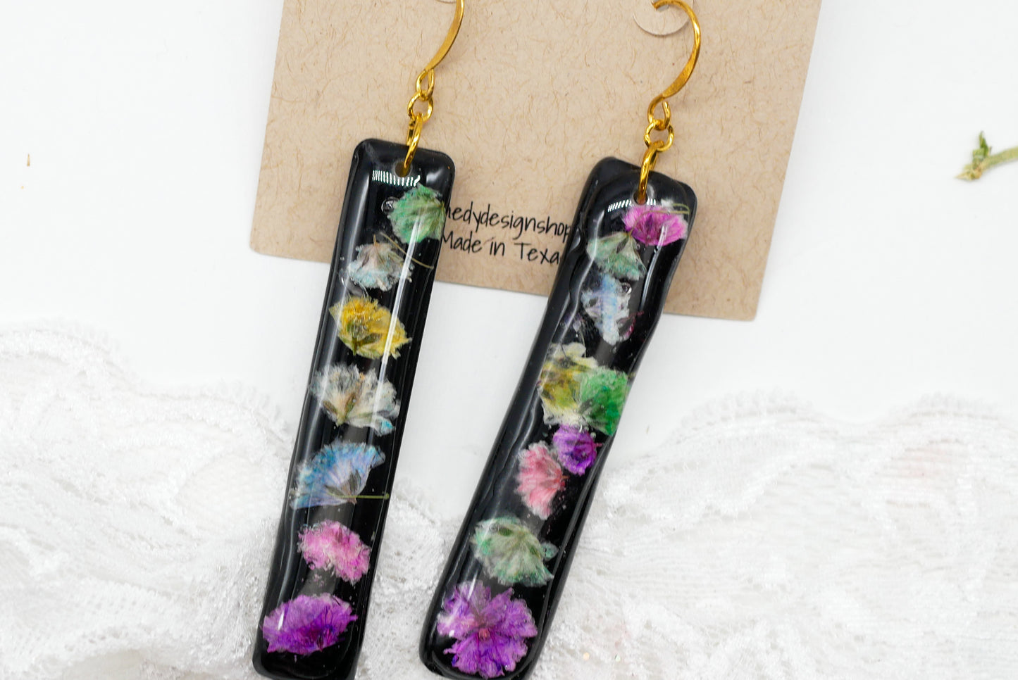 Long Rainbow Baby’s Breath Dangle Earrings – Bold, Lightweight, and Hypoallergenic