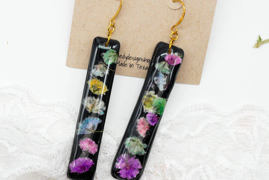 Long Rainbow Baby’s Breath Dangle Earrings – Bold, Lightweight, and Hypoallergenic