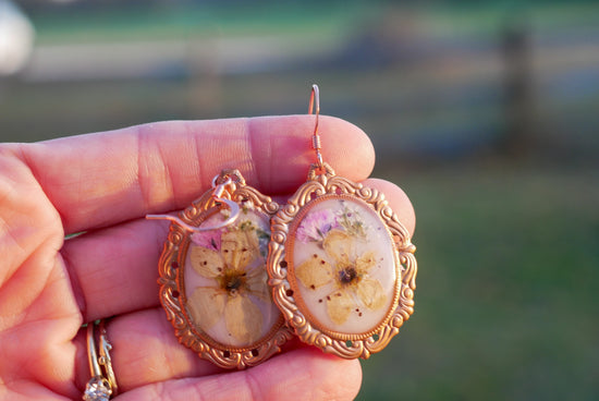 Antique Ornate Pressed Flower Bouquet Earring