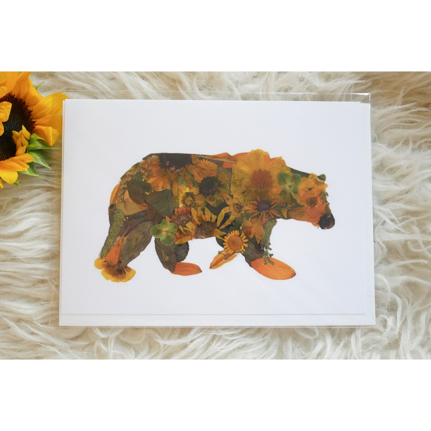 Bear Pressed flower  blank greeting card