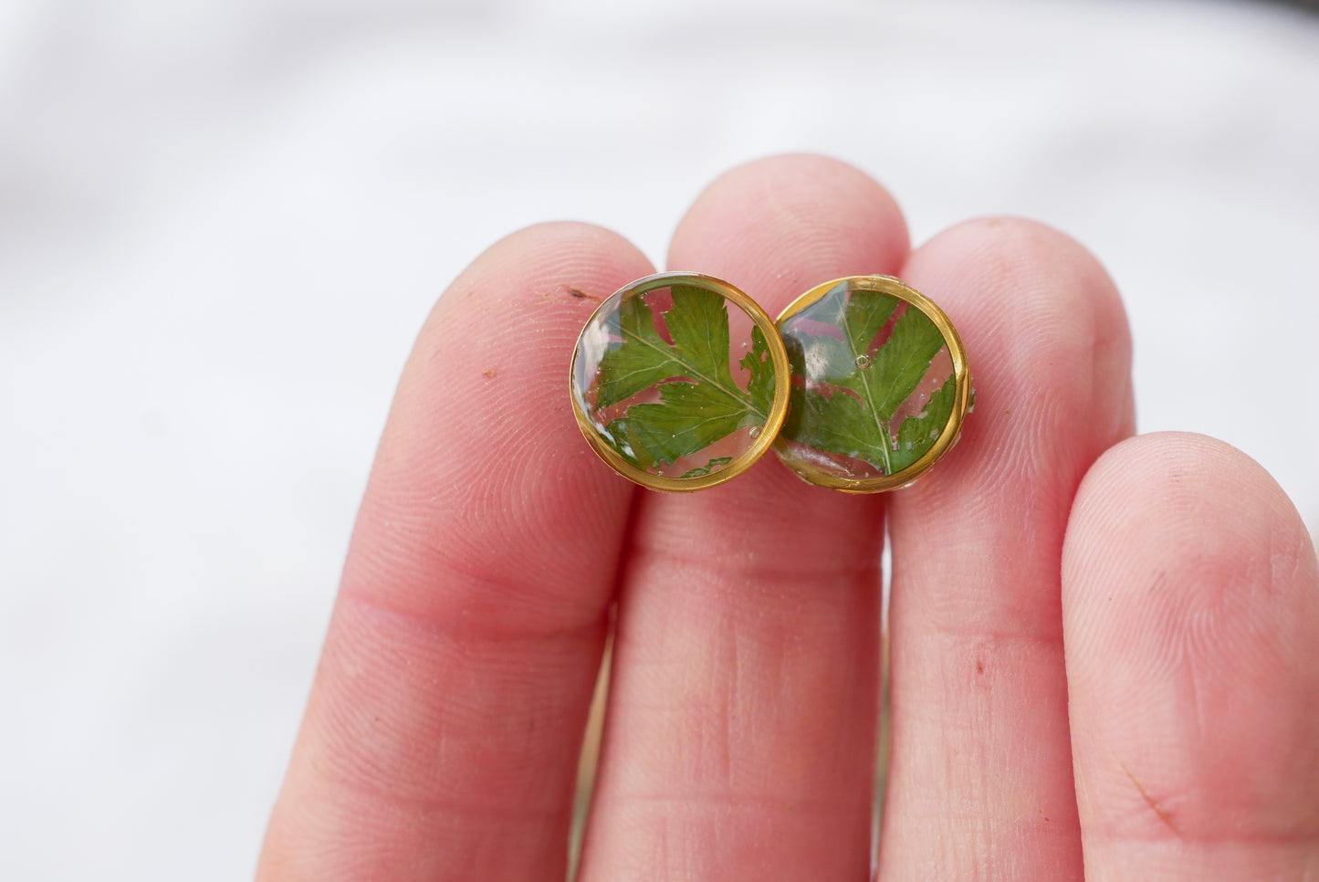 Tiny pressed fern studs