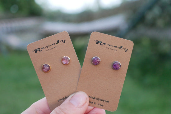 Real Birth Flower Stud Earrings – Tiny 6mm Gold or Silver Hypoallergenic Posts | Genuine Birth Month Flower Jewelry