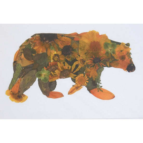 Bear Pressed flower  blank greeting card