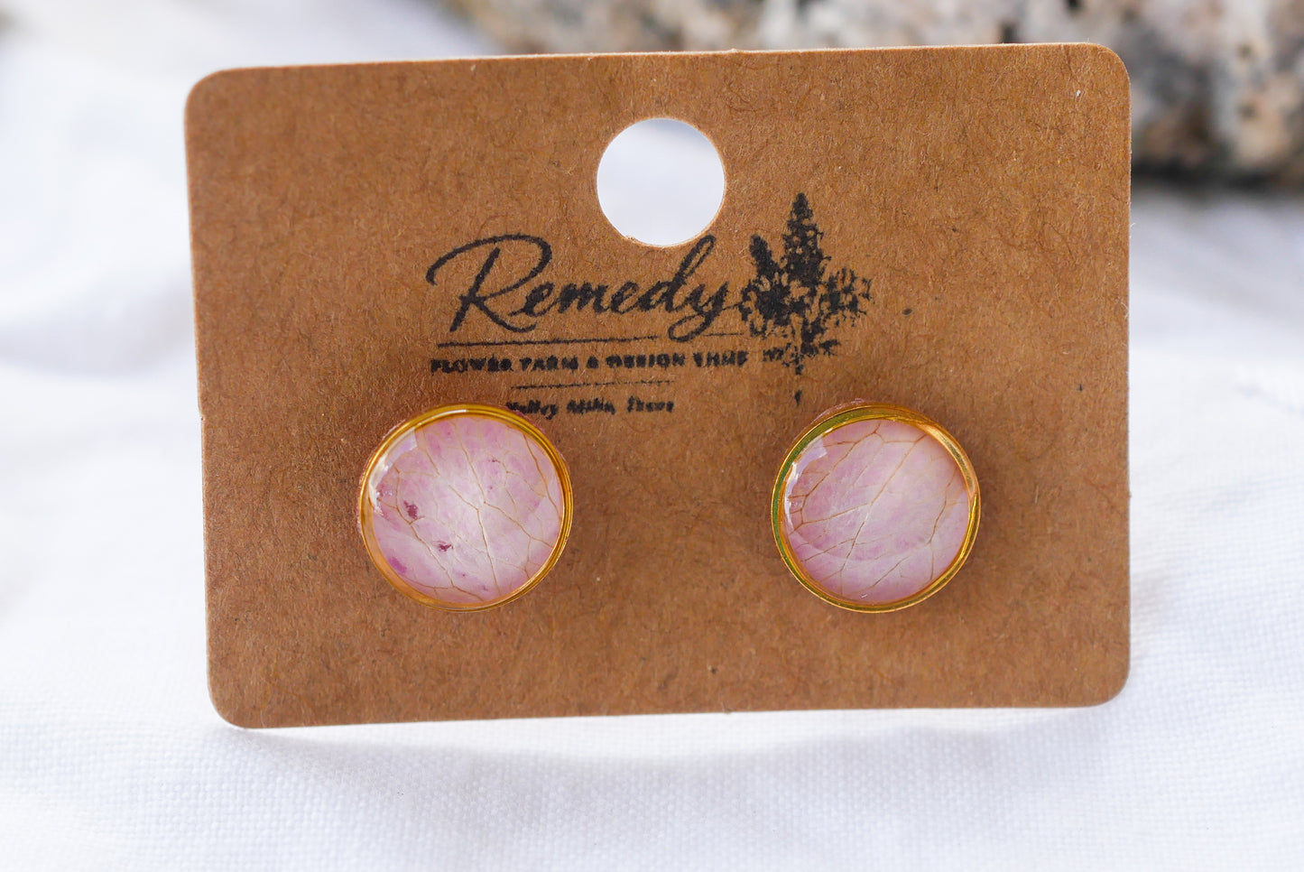 Tiny Pressed Pink Rose Petal Stud Earrings
