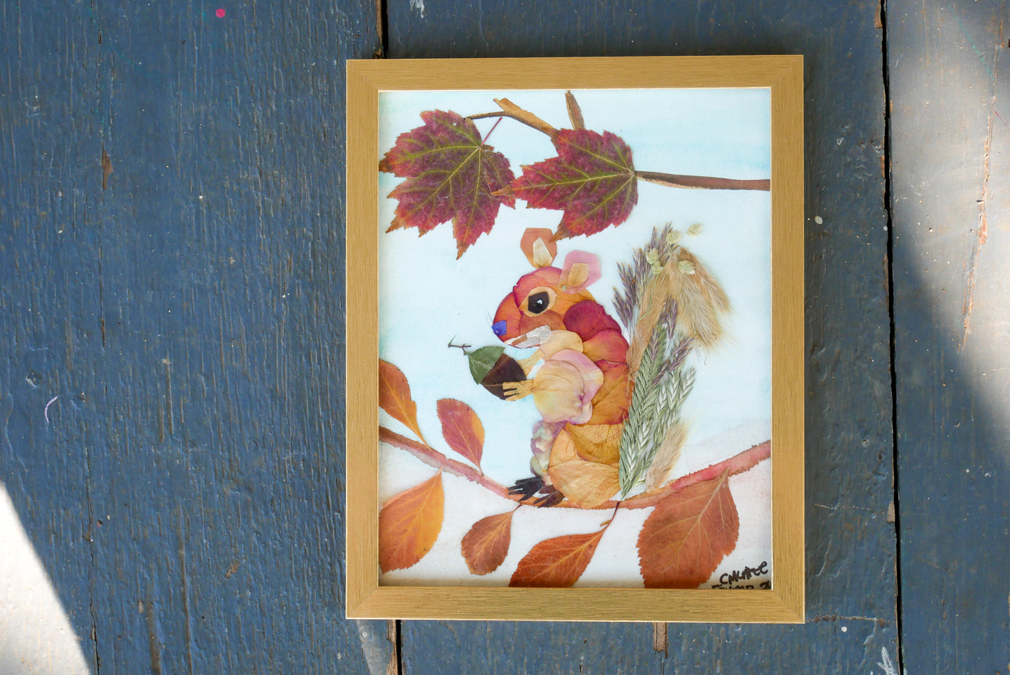 Pressed flower squirrel original art